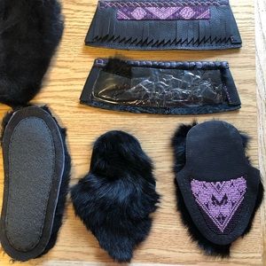 Handmade leather no.1 grade rabbit fur and sheep shearling moccasins